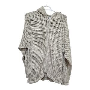 TNA Beige Open-Knit Zip Hoodie Sweater M